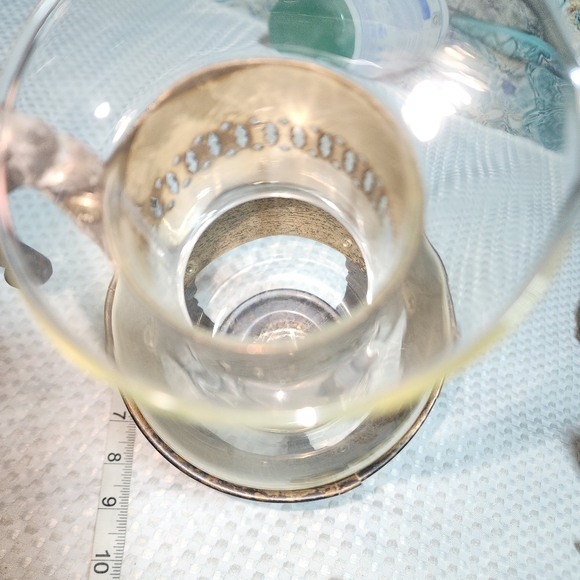 VINTAGE SILVER PLATED BASE  EUC COFFEE TEA GLASS CARAFE WARMER SET - Picture 7 of 11